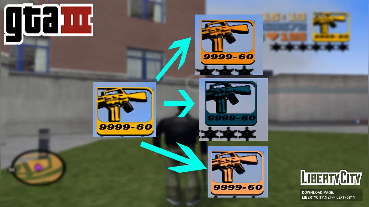 Weapon icons with different colors / GTA 3