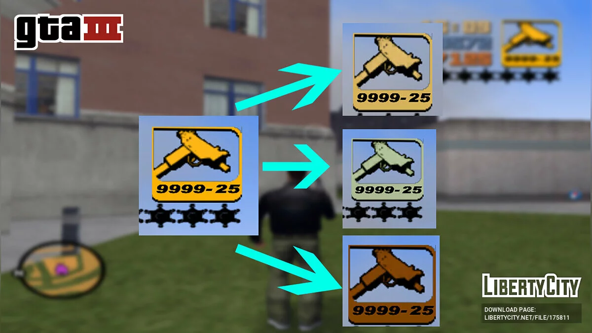 Weapon icons with different colors / GTA 3