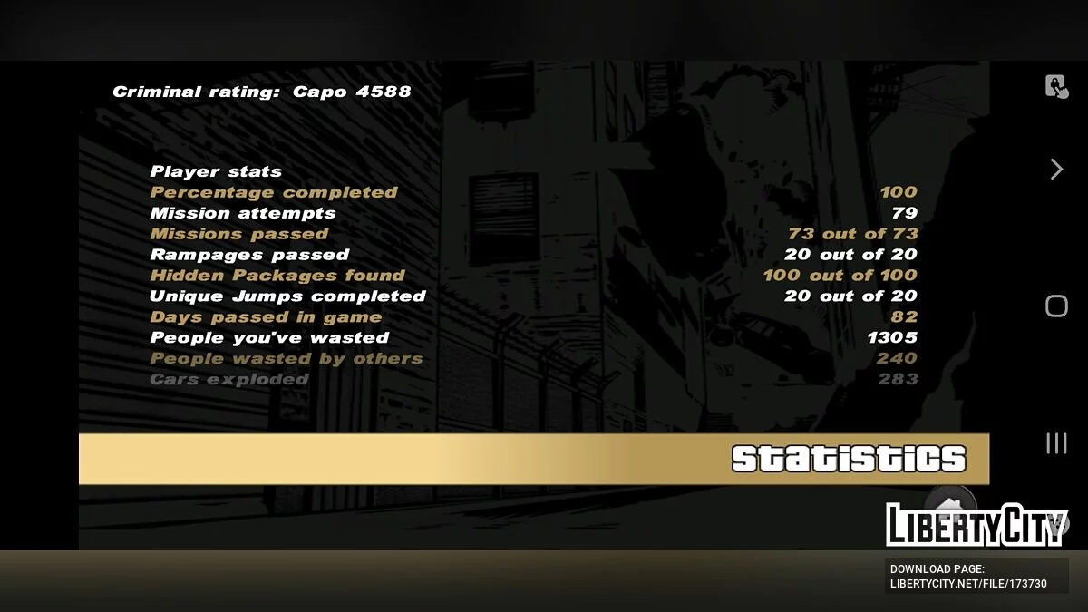 Savegame 100% with Prison Outfit / GTA 3 (iOS, Android)