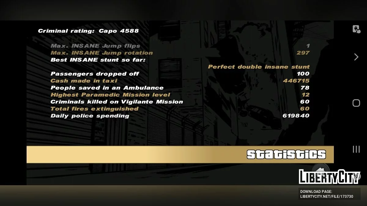 Savegame 100% with Prison Outfit / GTA 3 (iOS, Android)