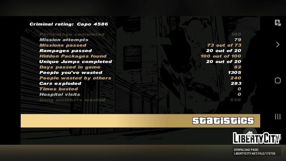 Savegame 100% with Prison Outfit / GTA 3 (iOS, Android)