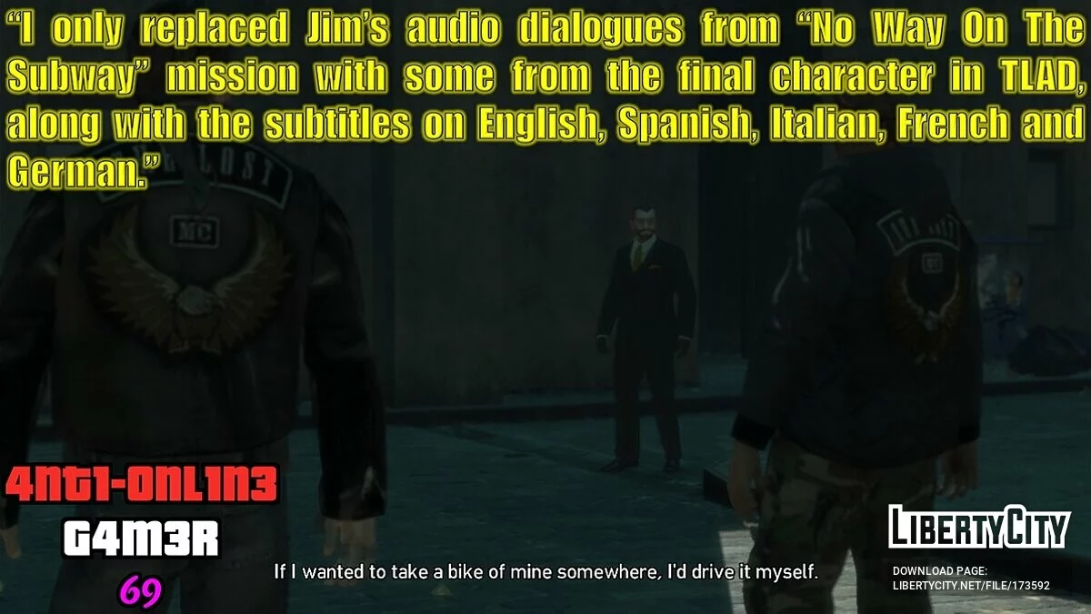 Jim`s Voice From TLAD in «No Way On The Subway» / GTA 4