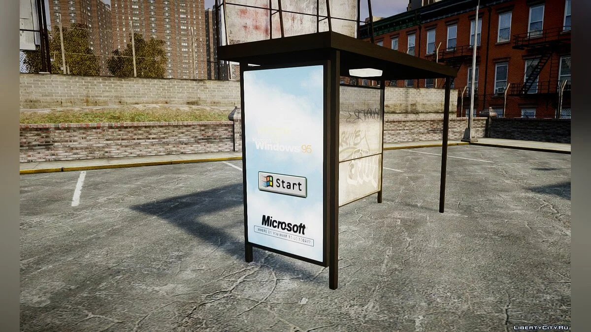 Windows 95 Werbung an Bushaltestellen / GTA 4