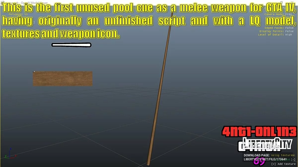 Restored Unused Full Pool Cue Melee Weapon / GTA 4
