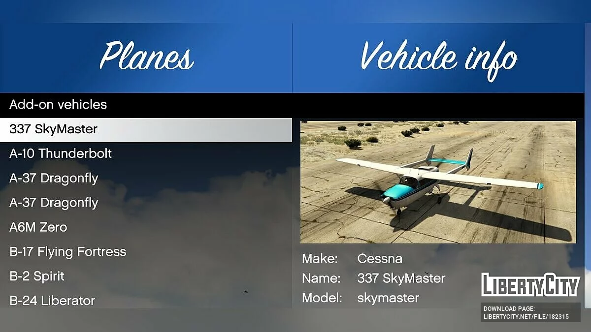 Cessna 337 SkyMaster [Додаток | OIV | Лівреї] 1.0 / GTA 5