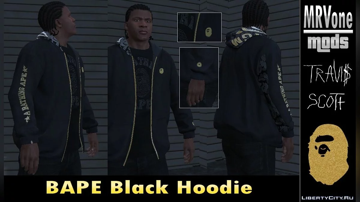 Schwarzes BAPE-Hoodie - Travis Scotts Sweatshirt / GTA 5