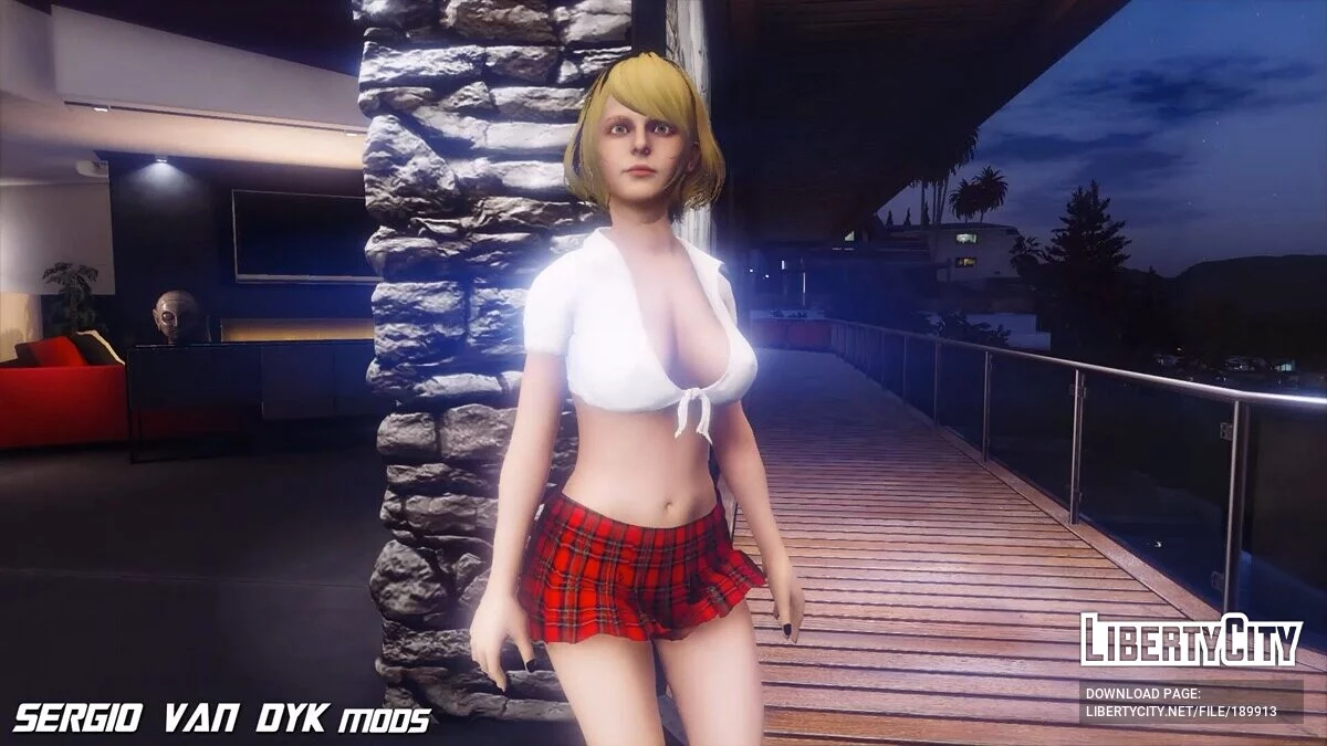 Ashley Graham de Resident Evil 4 Remake en uniforme scolaire / GTA 5