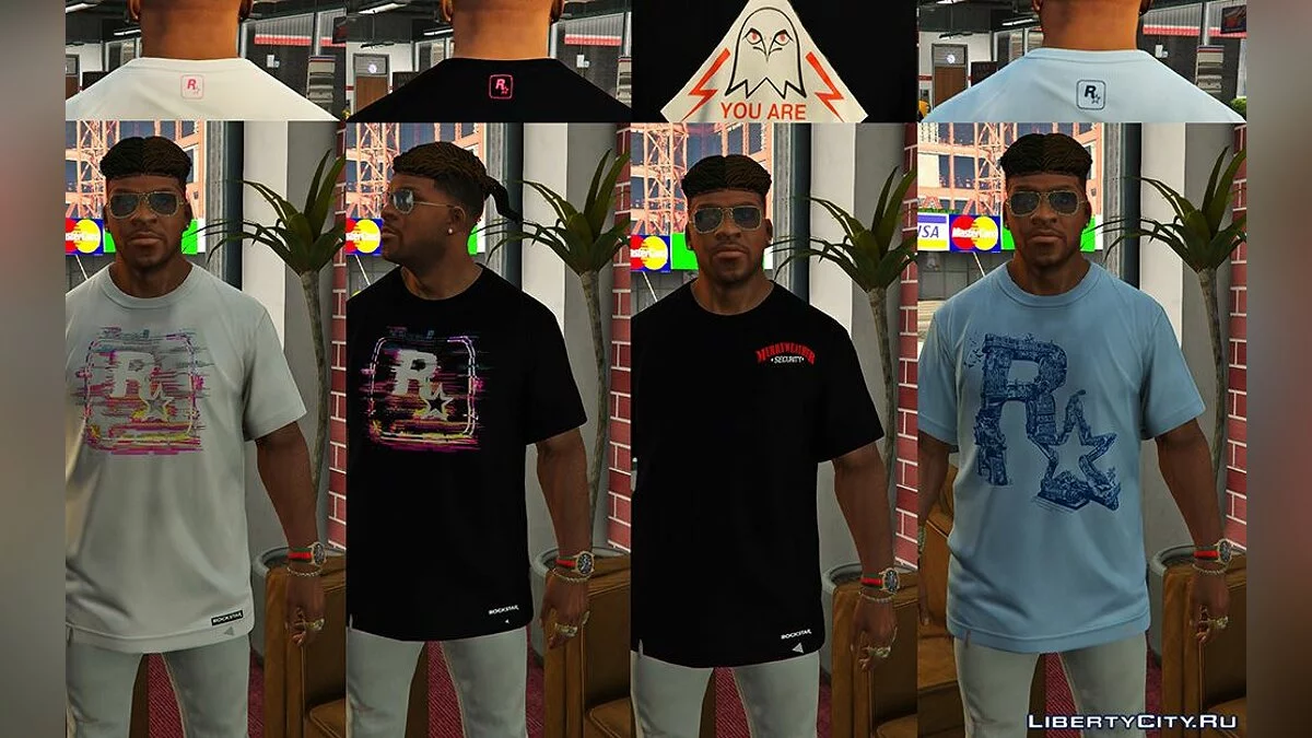 Paquete de camisetas de marca "Rockstar" para los protagonistas del juego / GTA 5