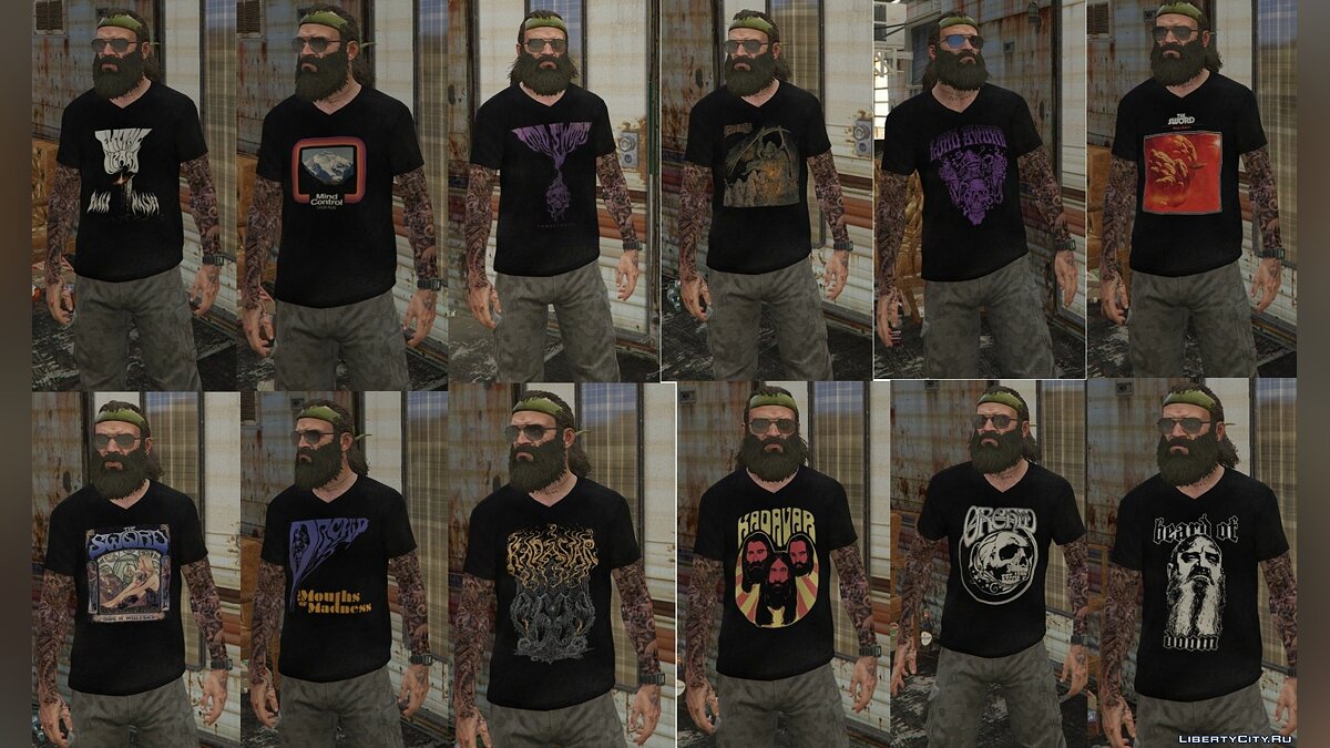 Download Pack of t-shirts for Trevor with rock/metal bands for GTA 5