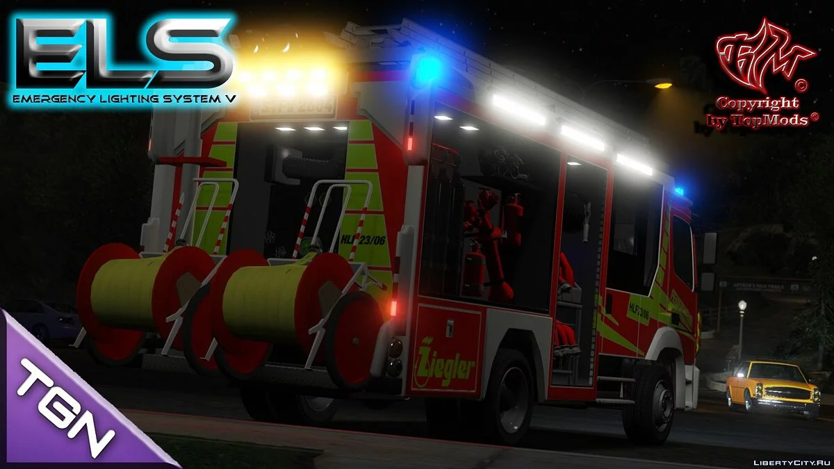 Mercedes-Benz Atego HLF + Script [ELS] (Camión de bomberos alemán) / GTA 5