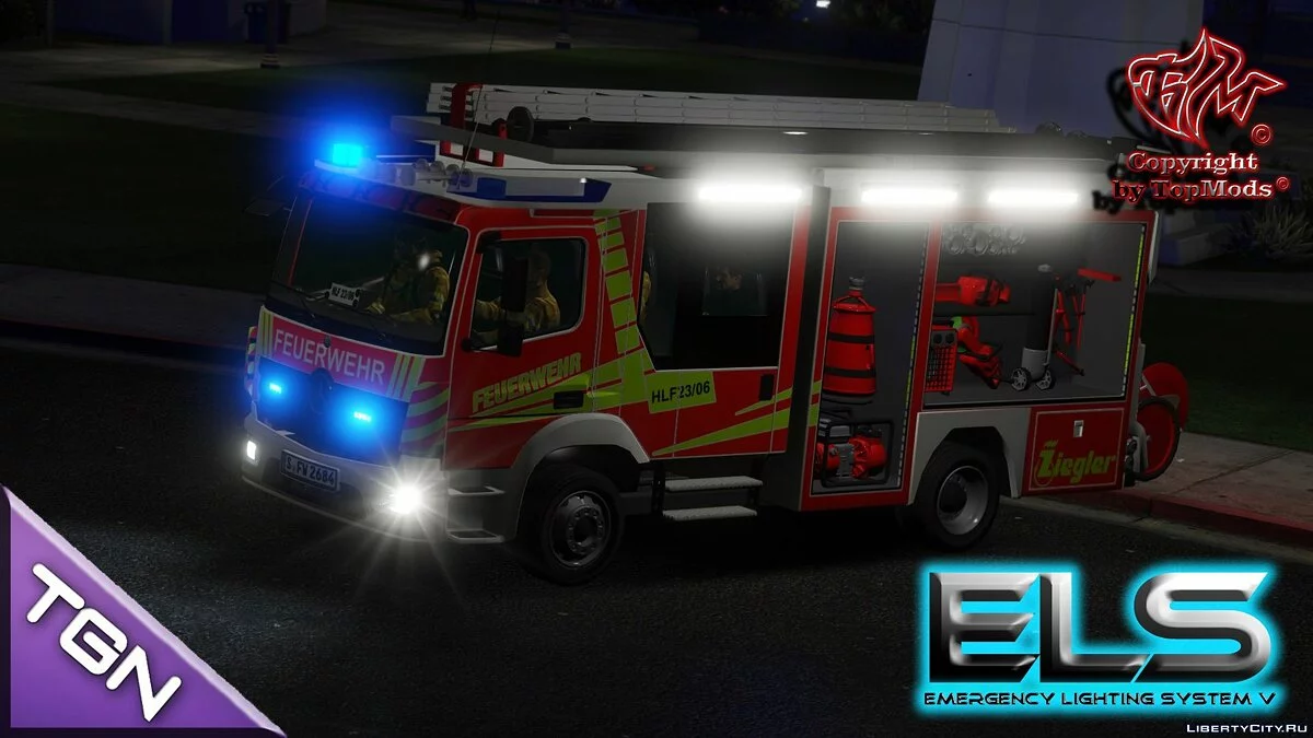 Mercedes-Benz Atego HLF + Script [ELS] (Camión de bomberos alemán) / GTA 5