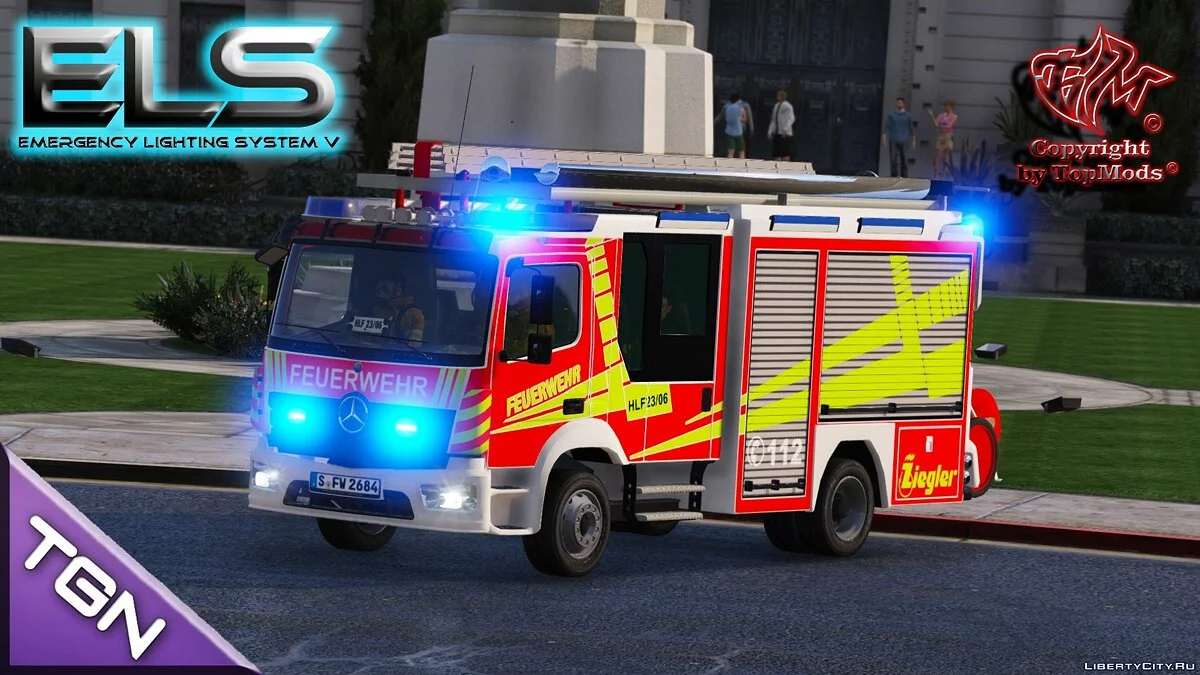 Mercedes-Benz Atego HLF + Script [ELS] (Camión de bomberos alemán) / GTA 5