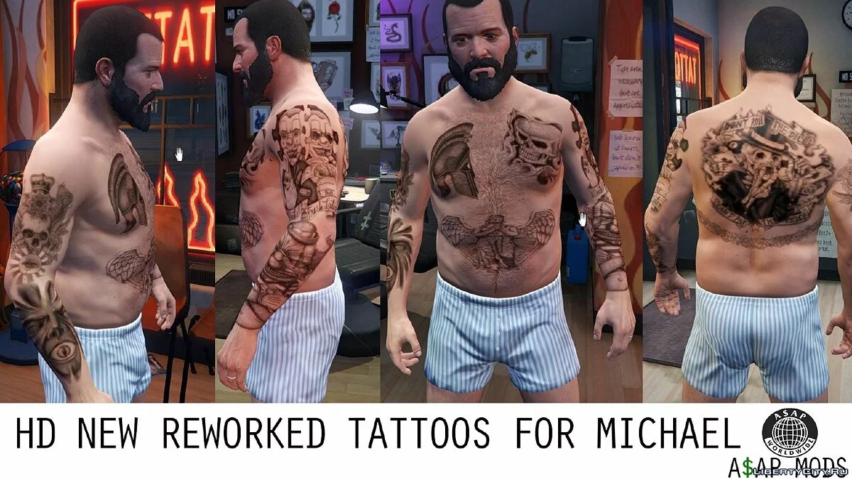 特雷沃、弗兰克林和迈克尔的新高清纹身(+面部纹身/全袖)1.5 / GTA 5
