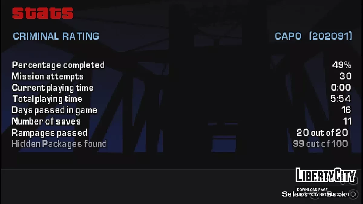 Стартові та 100% збереження для адаптації GTA LCS PC / GTA Liberty City Stories