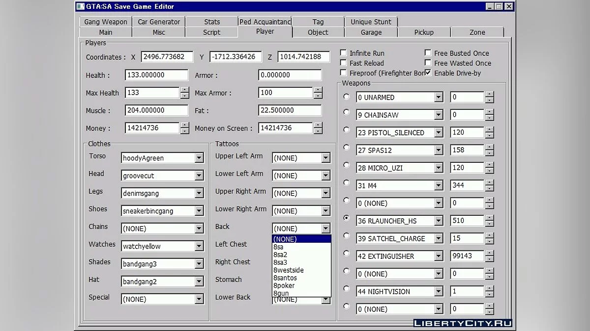 Редактор збережень GTA San Andreas 100 / GTA San Andreas