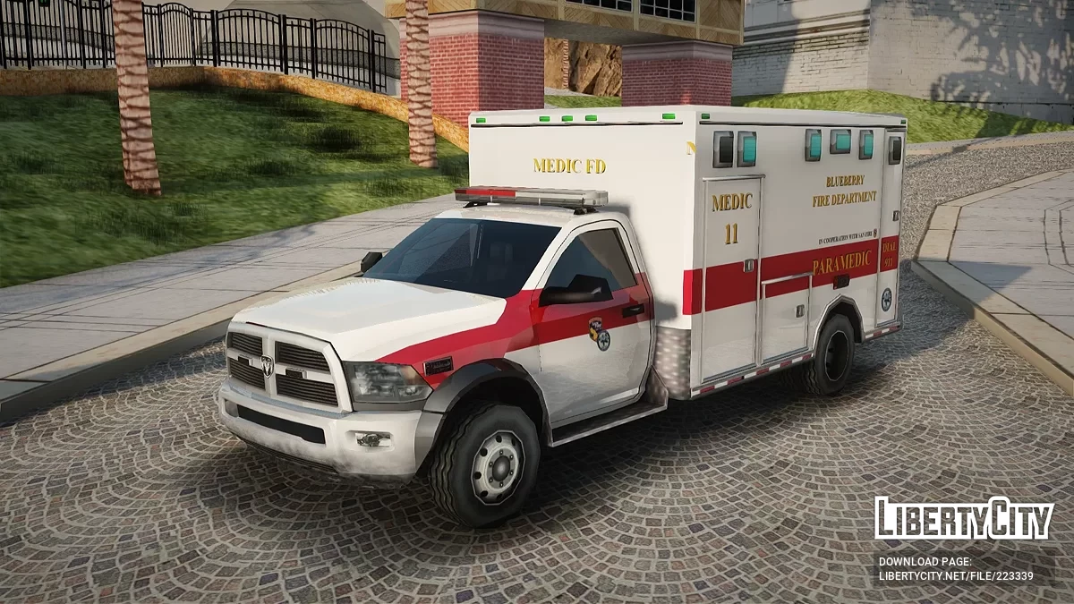 Ambulância do Departamento de Bombeiros de Blueberry / GTA San Andreas