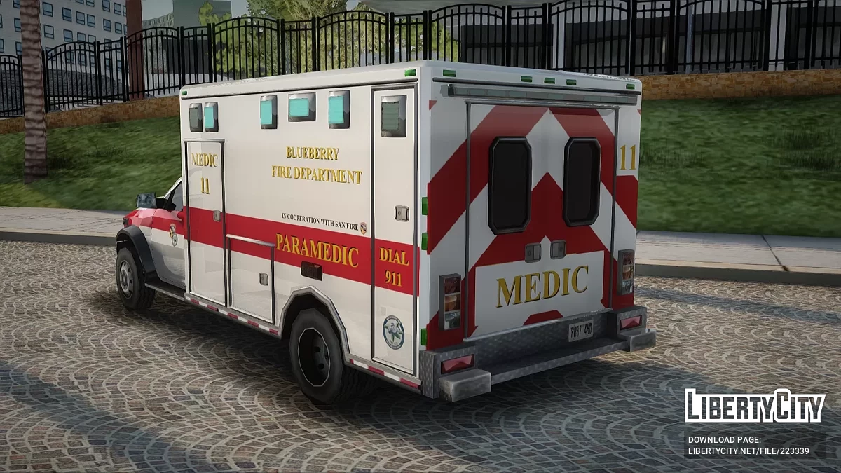 Ambulância do Departamento de Bombeiros de Blueberry / GTA San Andreas