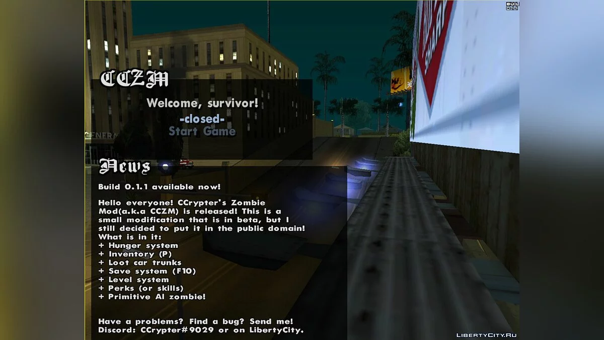 CCrypter's Zombie Mod - Build 0.1.1 / GTA San Andreas