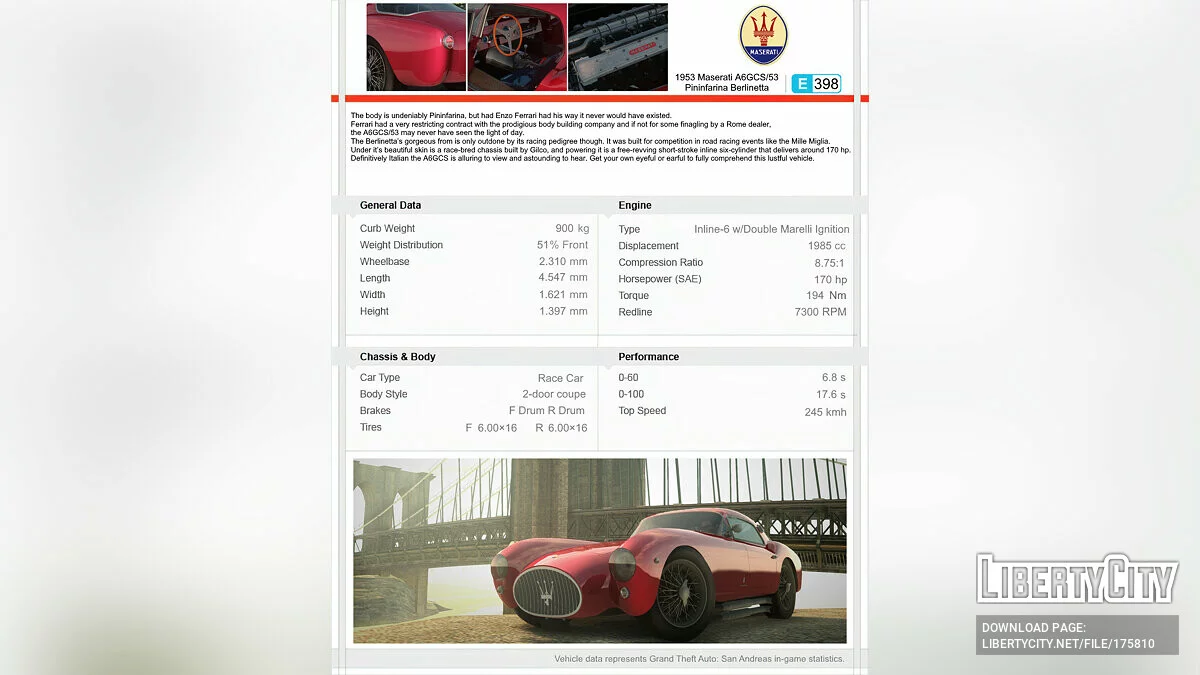 Maserati A6GCS/53 Pininfarina Berlinetta 1953 / جي تي إيه سان أندرياس