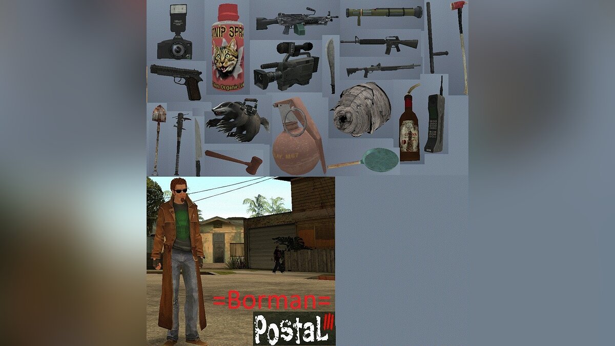 Download Weapons from Postal 3 + Dude skin for GTA San Andreas