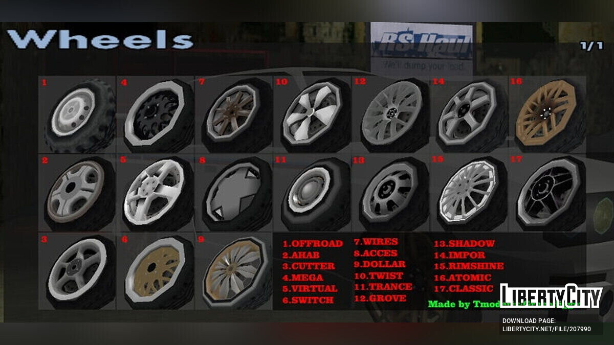 Files to replace wheel_sr2.txd in GTA San Andreas (58 files)