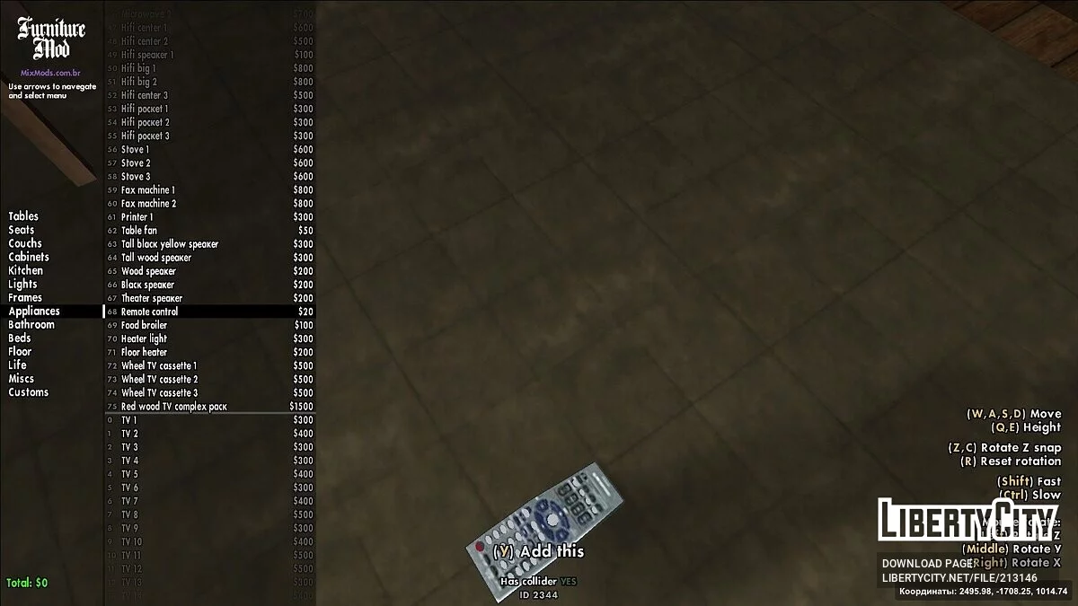 Möbel- und Interieurkorrekturen / GTA San Andreas