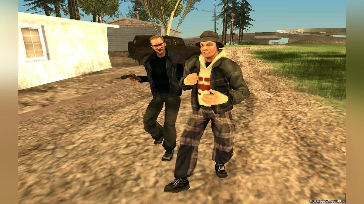 Der Muskelprotz, der Fuchs und der Barkas aus dem Spiel AntiKiller / GTA San Andreas