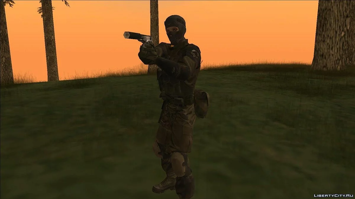 Metal Gear Solid V The Phantom Pain Masked olive camos Laughing Wallaby / GTA San Andreas