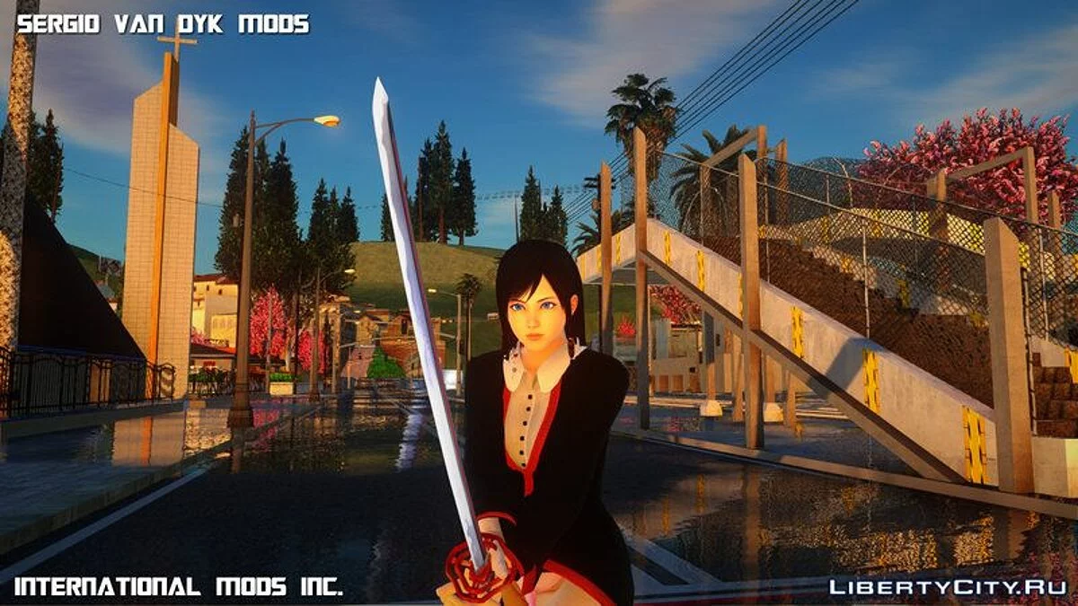 Kokoro Quente em uniforme escolar + katana / GTA San Andreas