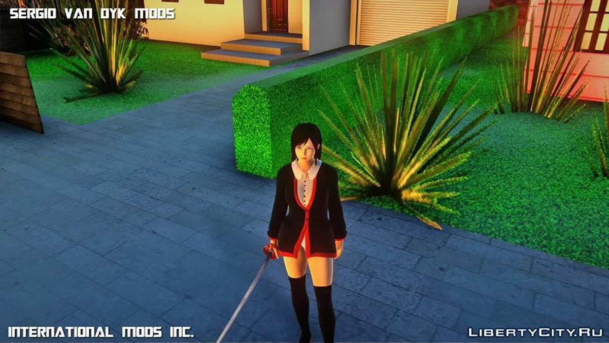 Kokoro Quente em uniforme escolar + katana / GTA San Andreas