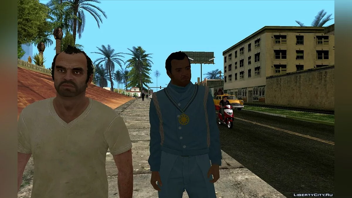 GTA 5中的迈克尔穿着Epsilon教的服装 / GTA San Andreas