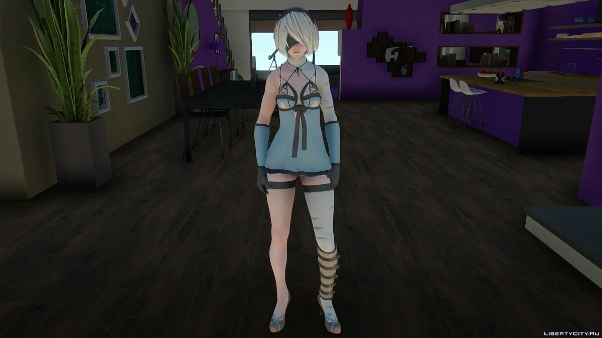 2B in Kaine's outfit from Nier: Automata / GTA San Andreas