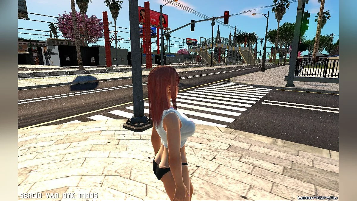 Honoka con camiseta SSR Soft Engine de Dead or Alive Xtreme Venus Vacation / GTA San Andreas