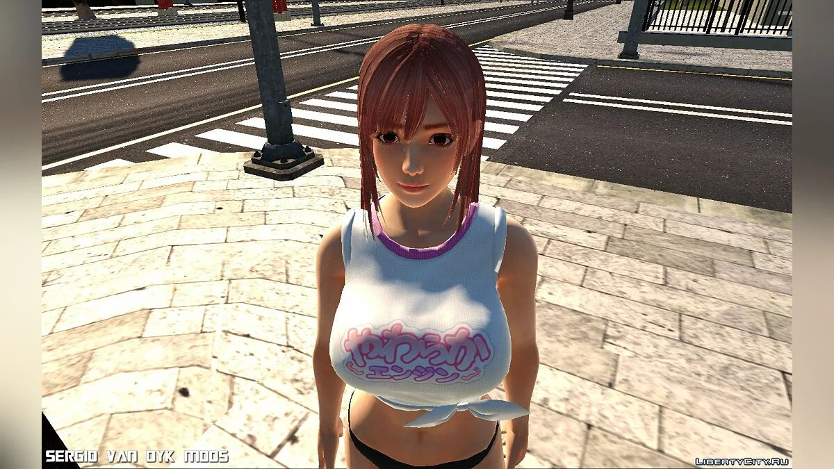 Honoka con camiseta SSR Soft Engine de Dead or Alive Xtreme Venus Vacation / GTA San Andreas