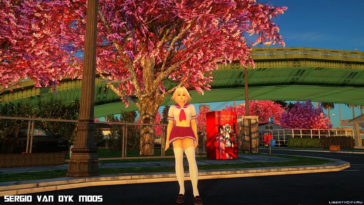 Astolfo dalam seragam sekolah dari Fate/Extella: The Umbral Star / GTA San Andreas