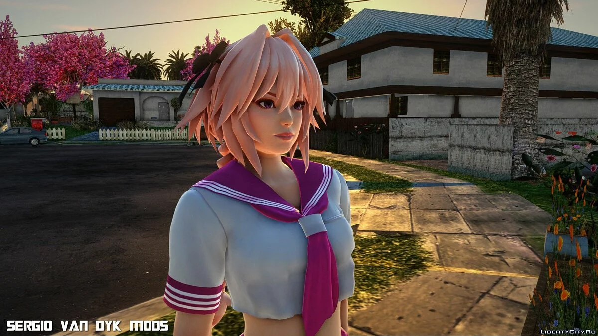 Astolfo dalam seragam sekolah dari Fate/Extella: The Umbral Star / GTA San Andreas