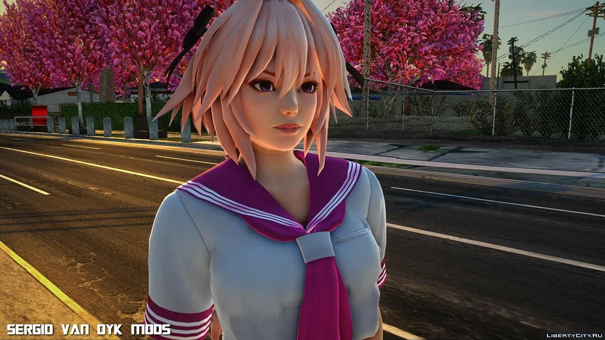 Astolfo dalam seragam sekolah dari Fate/Extella: The Umbral Star / GTA San Andreas