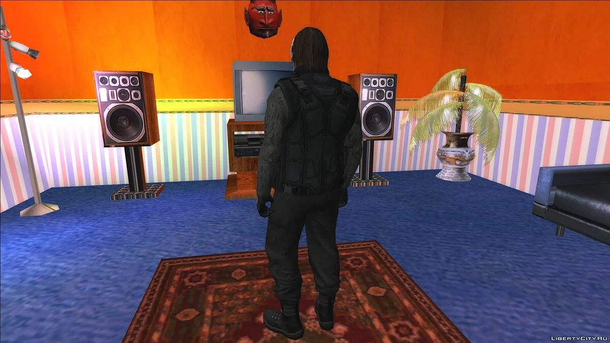 Personagem com máscara e colete à prova de balas de GTA Online / GTA San Andreas