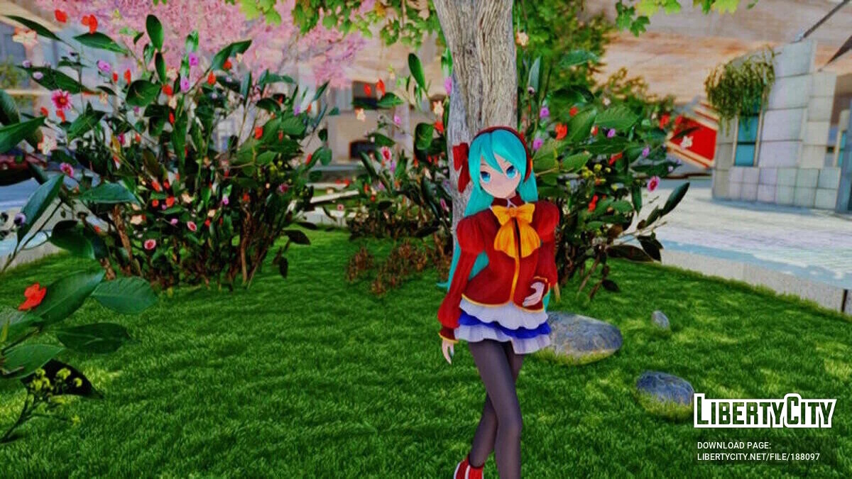 Hatsune Miku from PDFT in a school uniform / GTA San Andreas