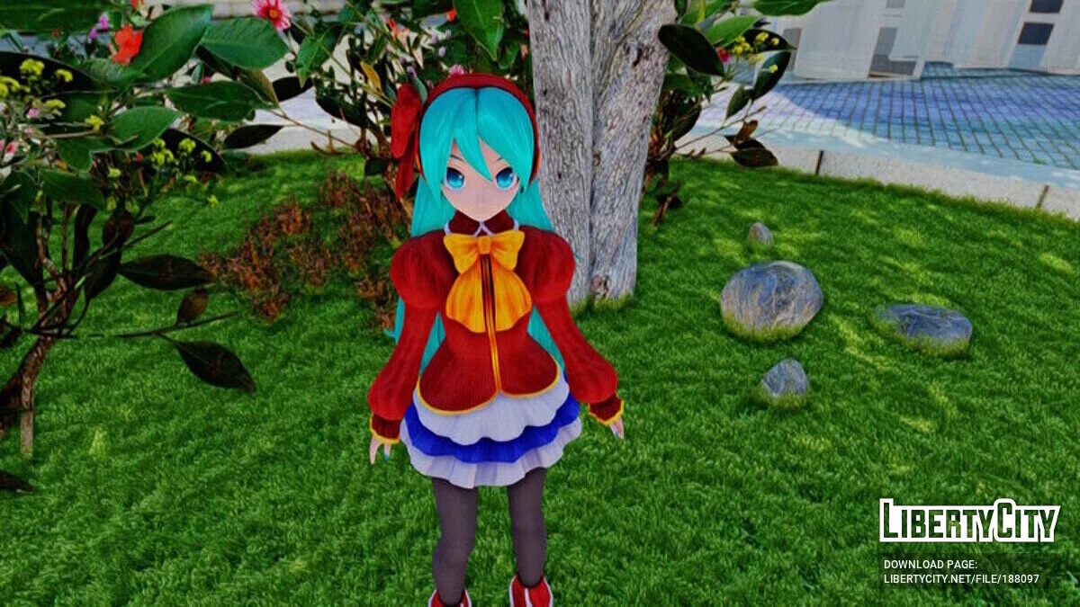 Hatsune Miku from PDFT in a school uniform / GTA San Andreas