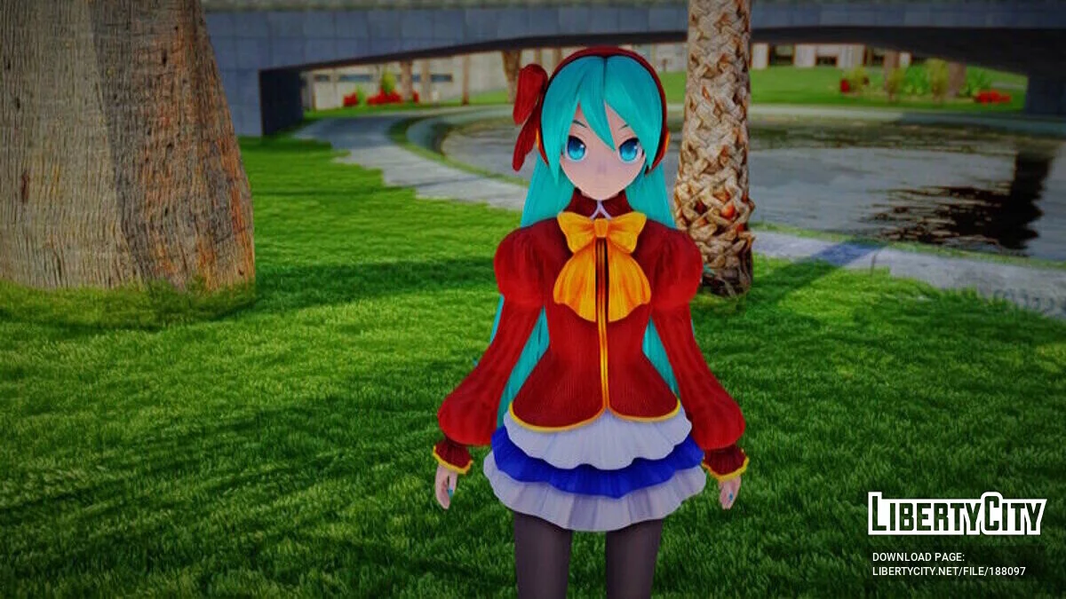 Hatsune Miku from PDFT in a school uniform / GTA San Andreas