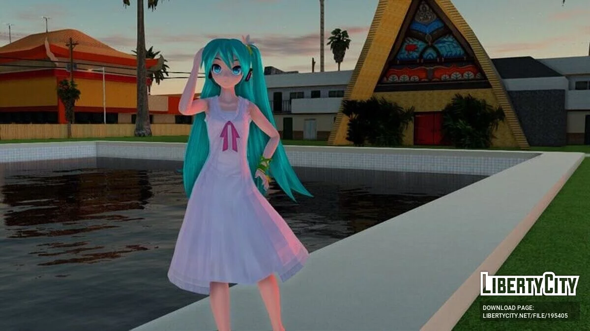 初音未来 (PDFT) 白色长袍 + 面部动画 / GTA San Andreas