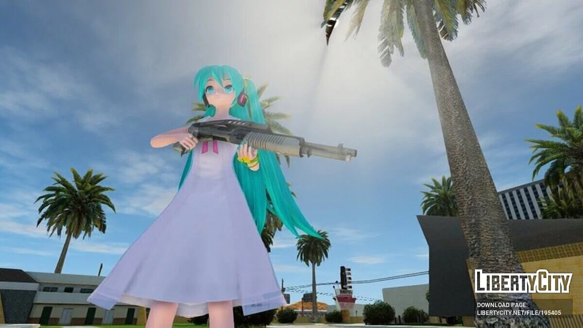 初音未来 (PDFT) 白色长袍 + 面部动画 / GTA San Andreas