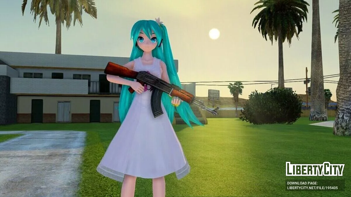 初音未来 (PDFT) 白色长袍 + 面部动画 / GTA San Andreas