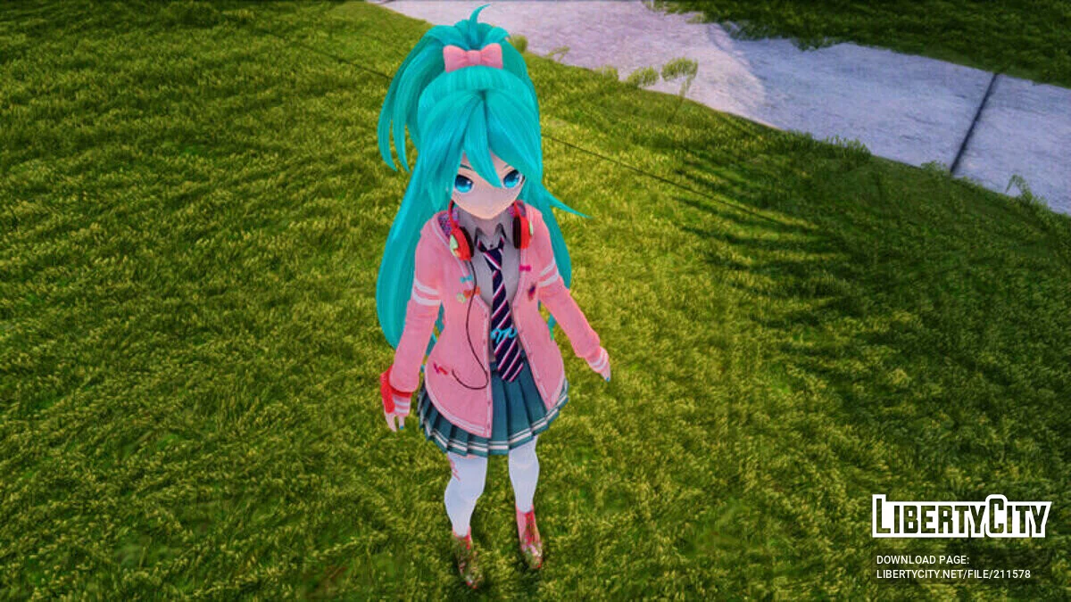 PDFT Hatsune Miku Ribbon Girl + Animated Face / GTA San Andreas