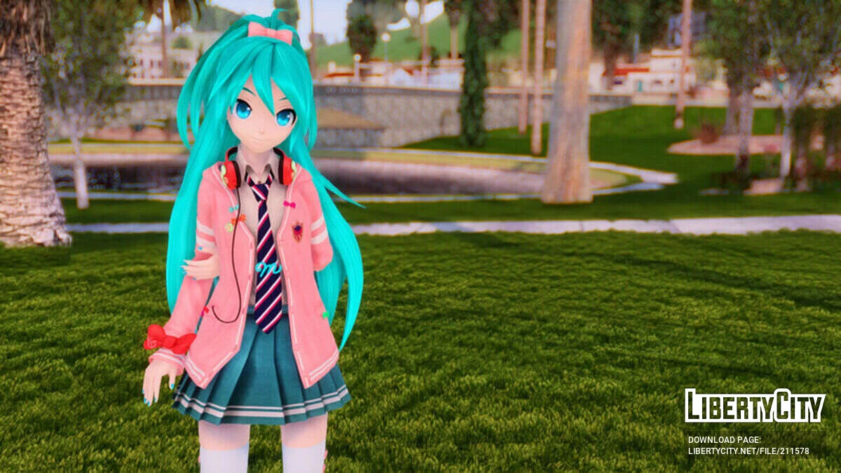 PDFT Hatsune Miku Ribbon Girl + Animated Face / GTA San Andreas