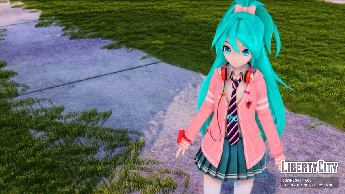 PDFT Hatsune Miku Ribbon Girl + Animated Face / GTA San Andreas