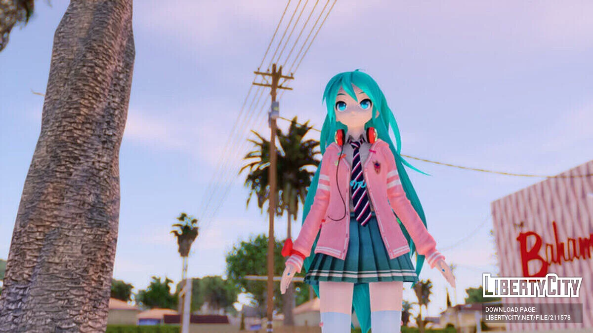 PDFT Hatsune Miku Ribbon Girl + Animated Face / GTA San Andreas