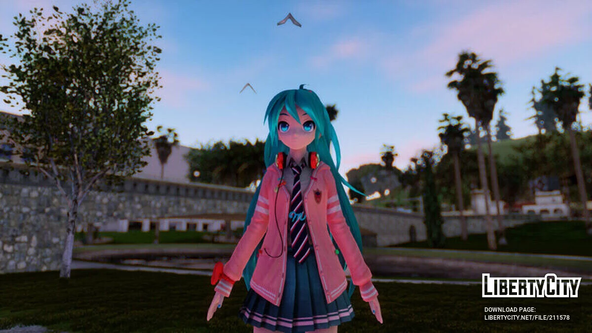 PDFT Hatsune Miku Ribbon Girl + Animated Face / GTA San Andreas