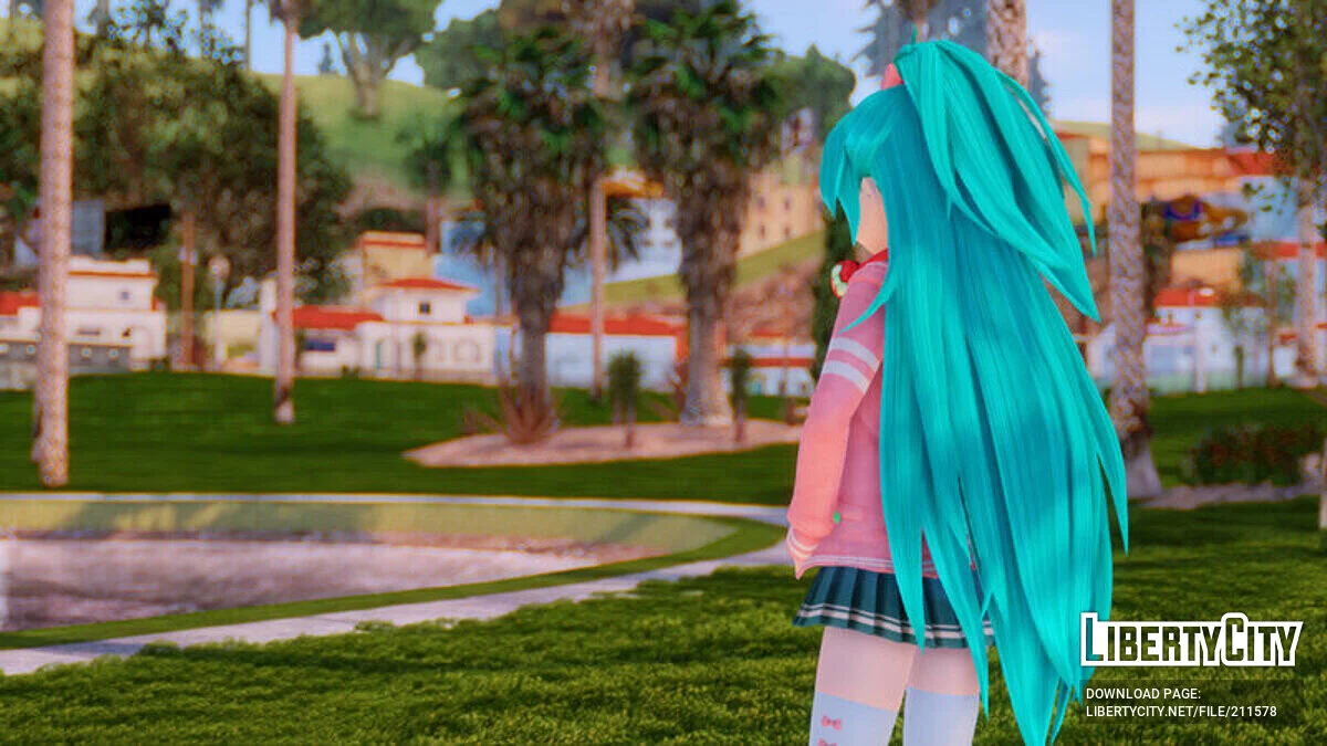 PDFT Hatsune Miku Ribbon Girl + Animated Face / GTA San Andreas